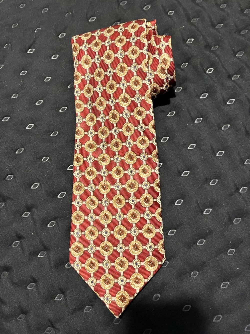 Valentino Burgundy, Gold, Brown, Geometric Tie 100% Silk